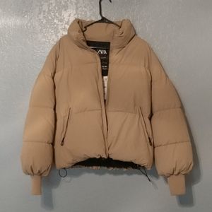 Zara Oversized Nude Puffy Jacket